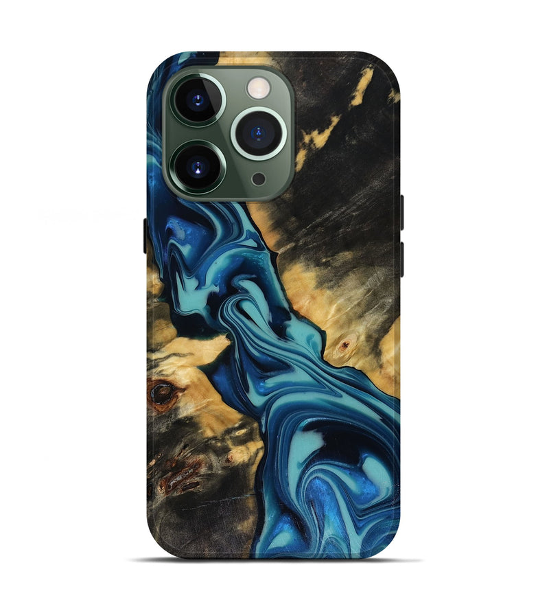 iPhone 13 Pro Wood Live Edge Phone Case - Docia (Blue, 816251)