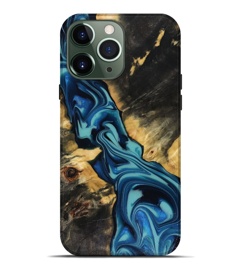 iPhone 13 Pro Max Wood Live Edge Phone Case - Docia (Blue, 816251)
