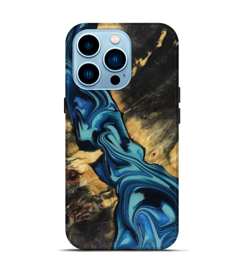 iPhone 14 Pro Wood Live Edge Phone Case - Docia (Blue, 816251)