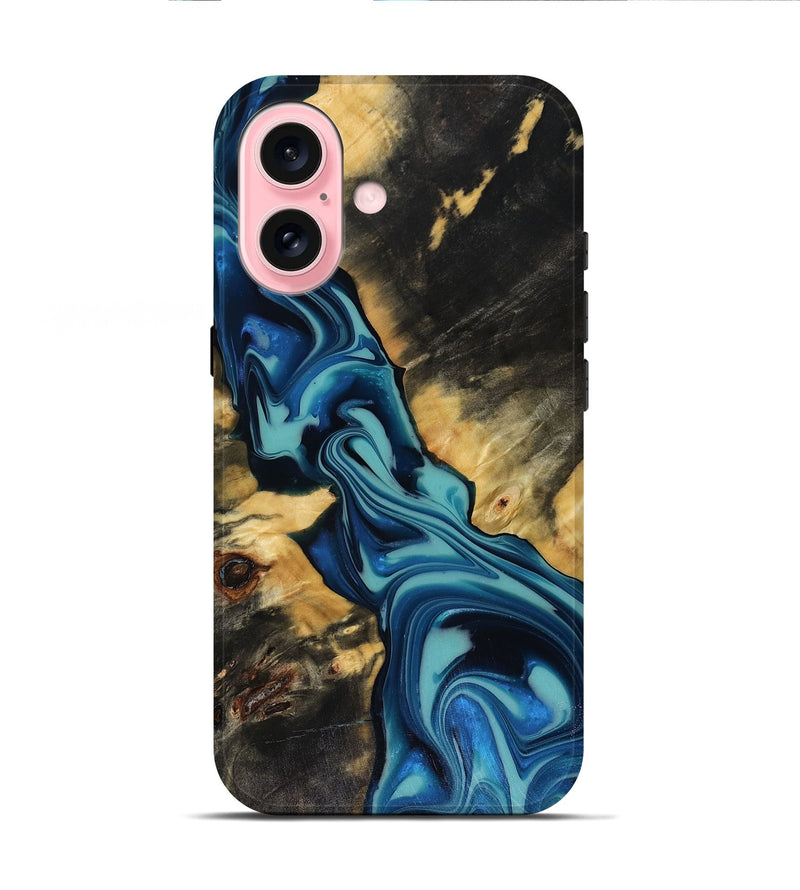 iPhone 16 Wood Live Edge Phone Case - Docia (Blue, 816251)