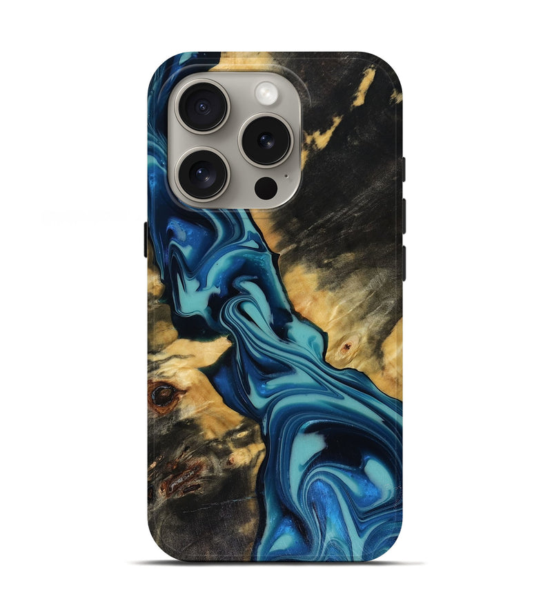 iPhone 16 Pro Wood Live Edge Phone Case - Docia (Blue, 816251)