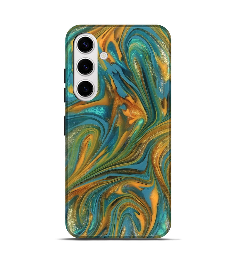 Galaxy S25 ResinArt Live Edge Phone Case - Roxie (Teal & Gold, 816256)