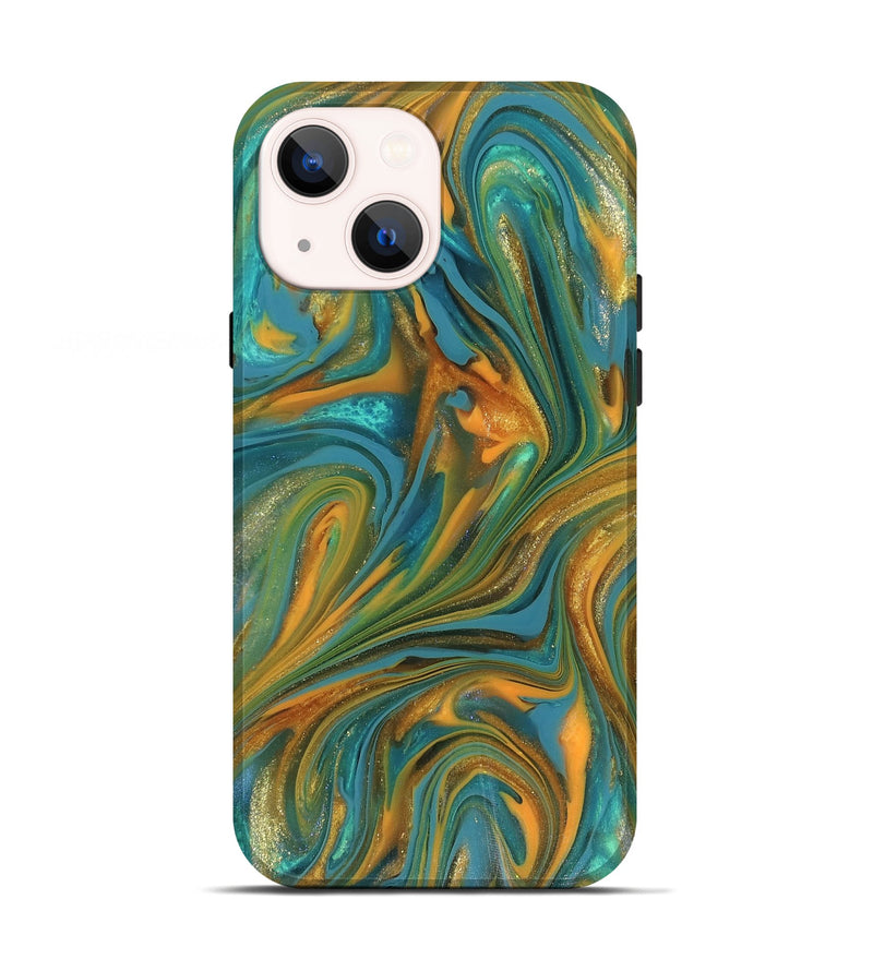 iPhone 13 ResinArt Live Edge Phone Case - Roxie (Teal & Gold, 816256)