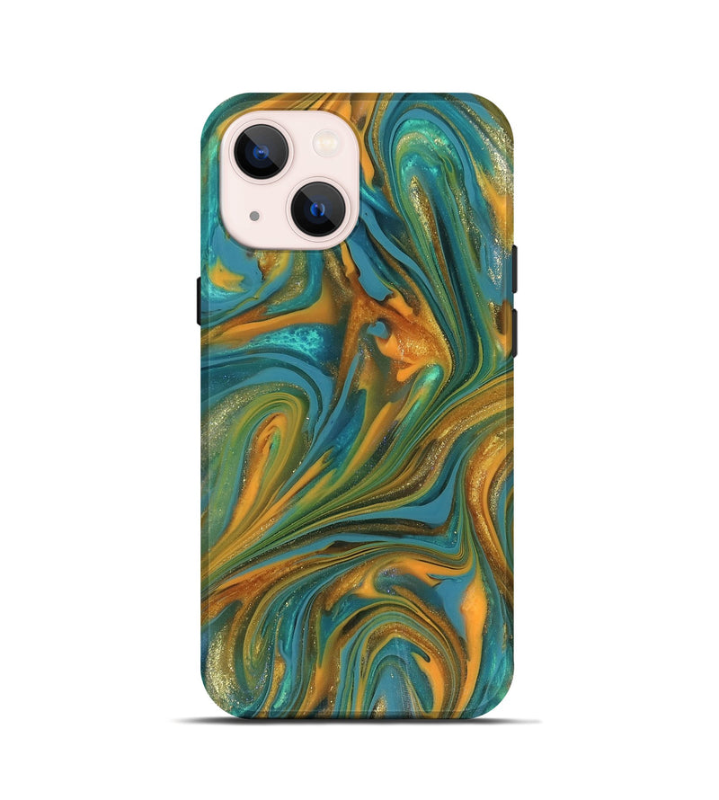 iPhone 13 mini ResinArt Live Edge Phone Case - Roxie (Teal & Gold, 816256)