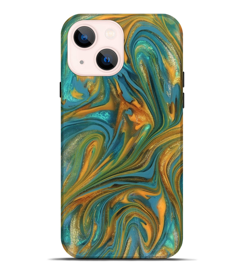 iPhone 14 Plus ResinArt Live Edge Phone Case - Roxie (Teal & Gold, 816256)