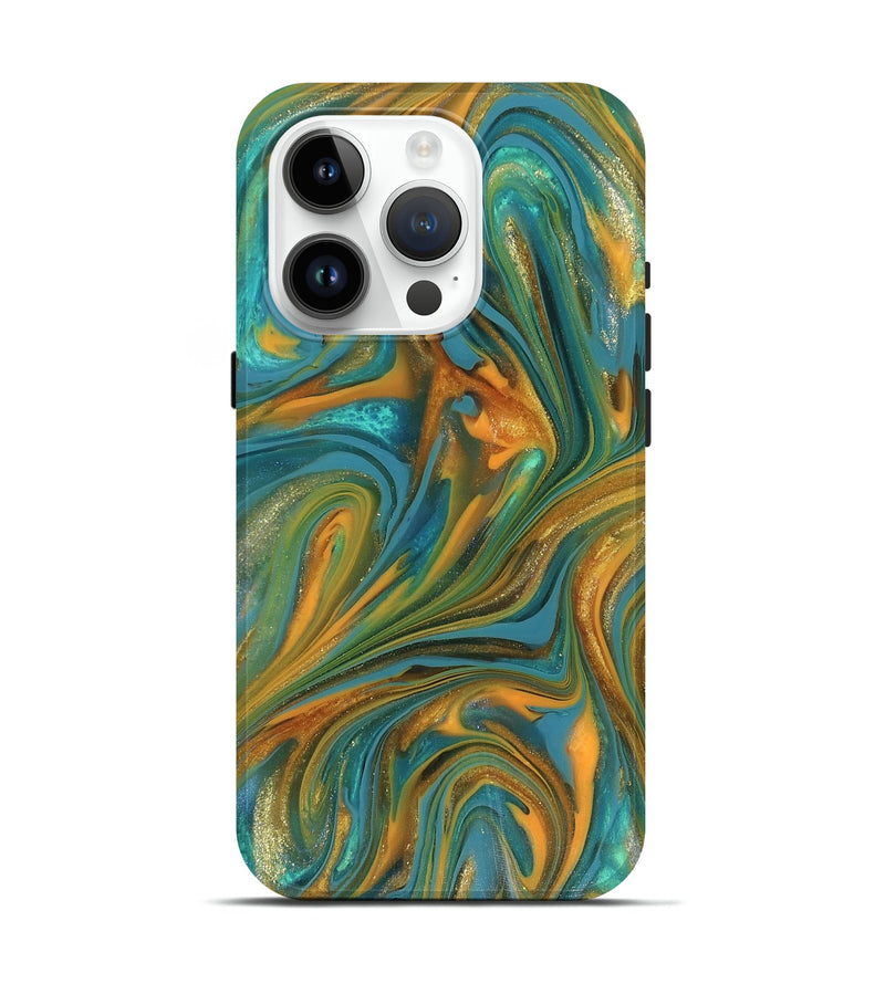 iPhone 15 Pro ResinArt Live Edge Phone Case - Roxie (Teal & Gold, 816256)