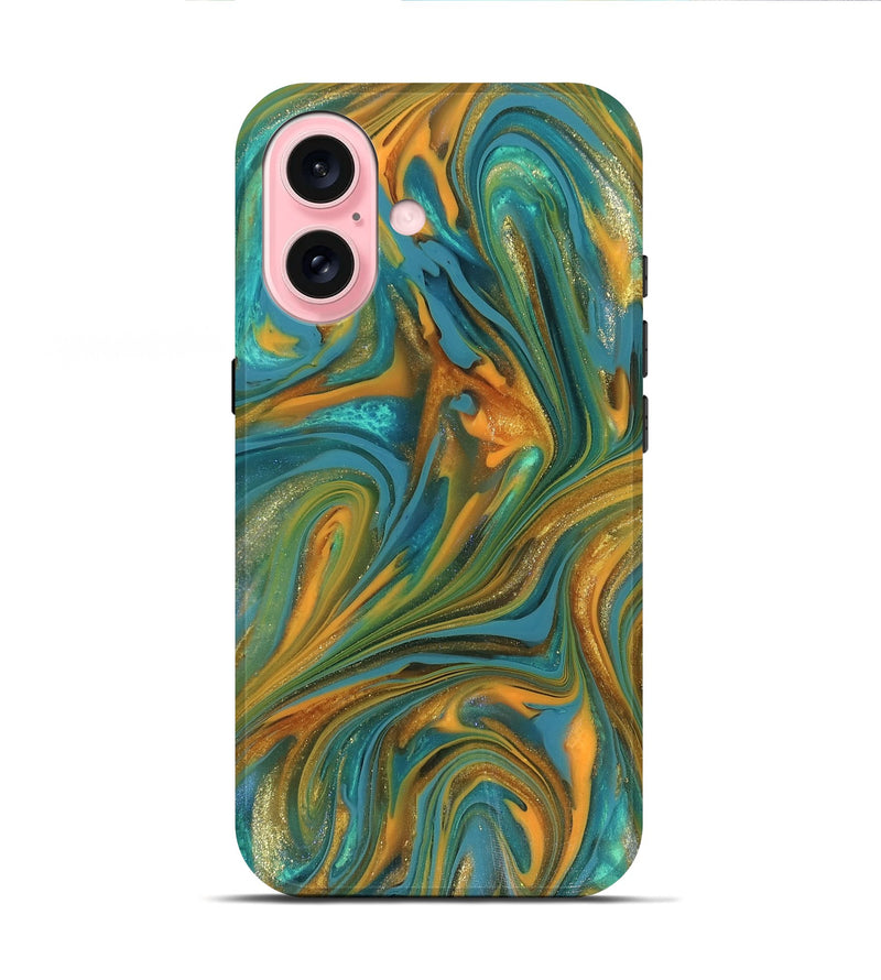 iPhone 16 ResinArt Live Edge Phone Case - Roxie (Teal & Gold, 816256)