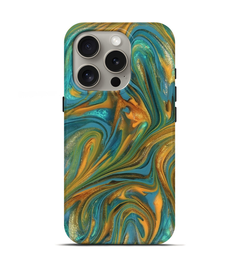 iPhone 16 Pro ResinArt Live Edge Phone Case - Roxie (Teal & Gold, 816256)