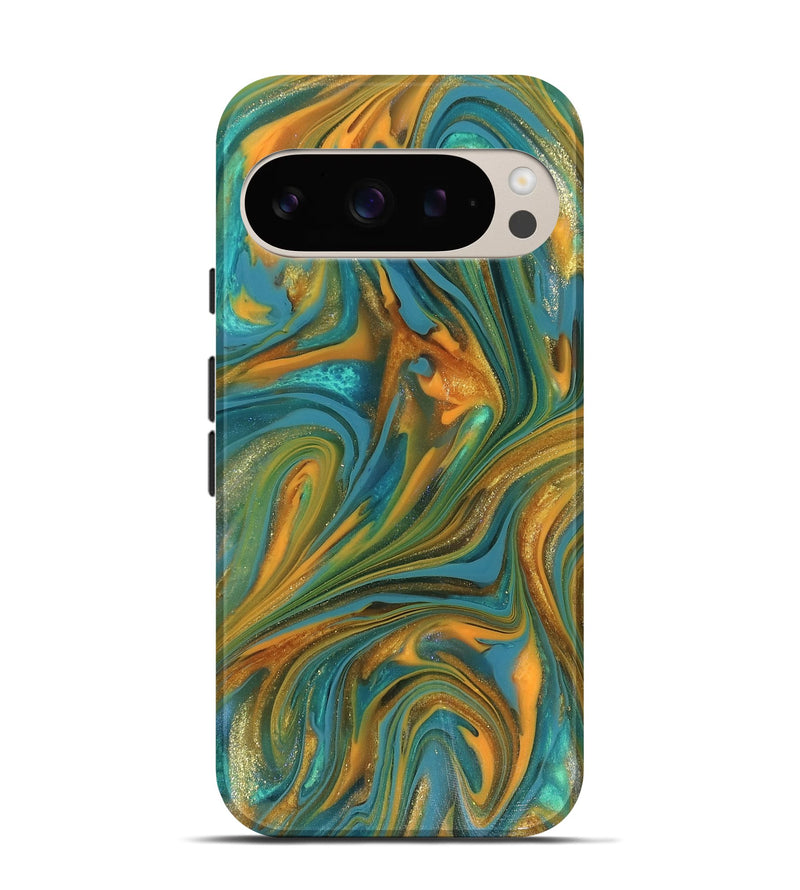 Pixel 9 ResinArt Live Edge Phone Case - Roxie (Teal & Gold, 816256)