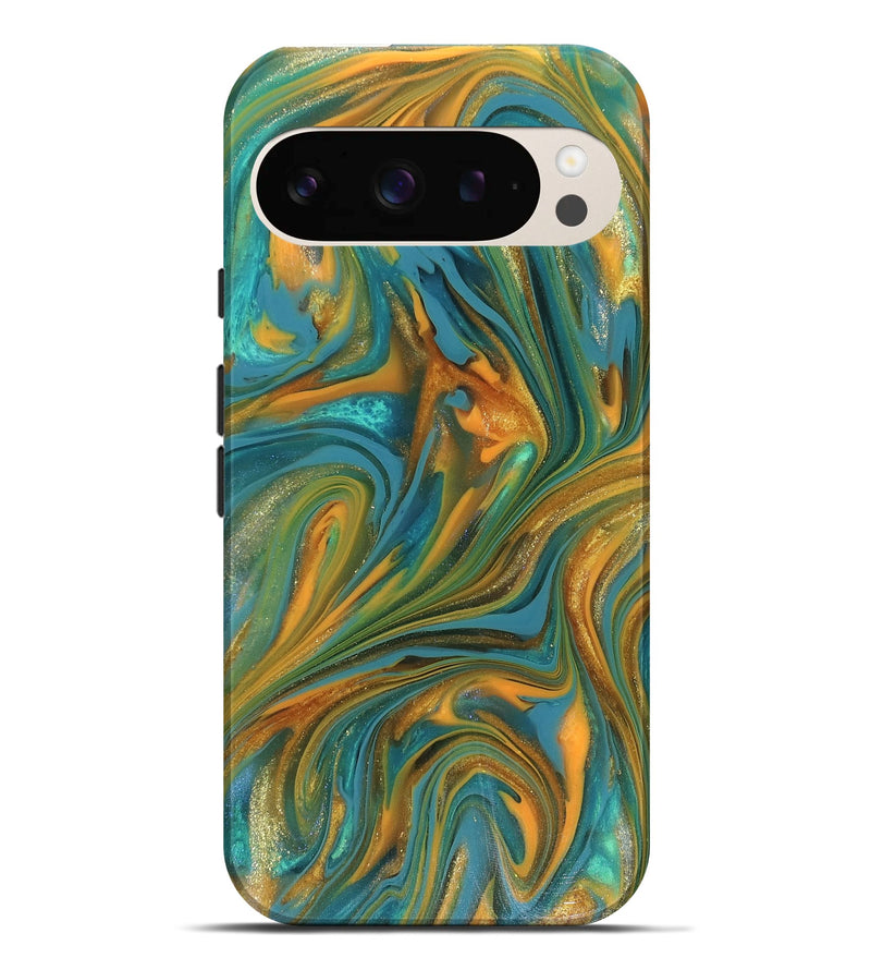 Pixel 9 Pro XL ResinArt Live Edge Phone Case - Roxie (Teal & Gold, 816256)
