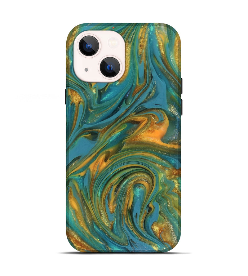 iPhone 13 ResinArt Live Edge Phone Case - Mitchel (Teal & Gold, 816258)