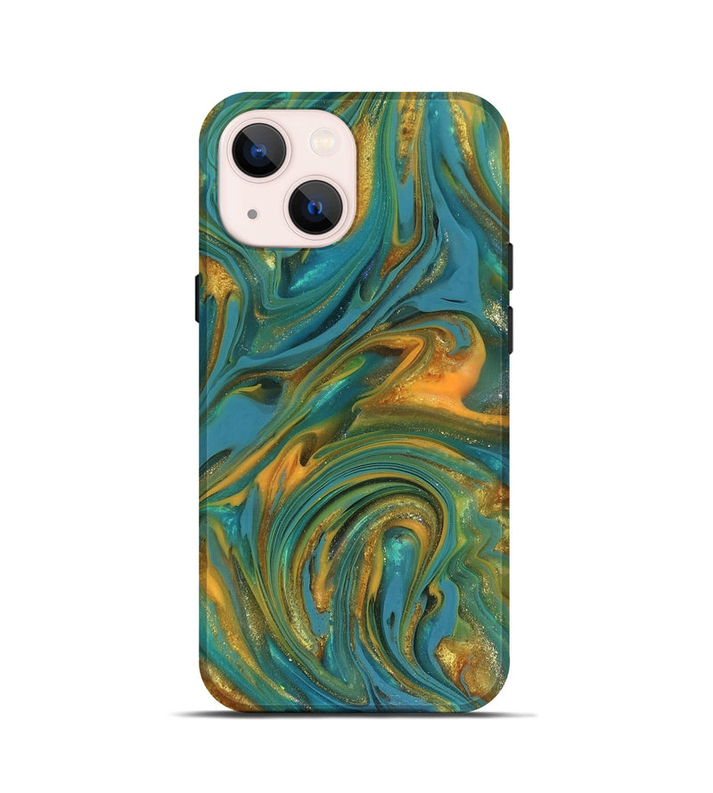 iPhone 13 mini ResinArt Live Edge Phone Case - Mitchel (Teal & Gold, 816258)