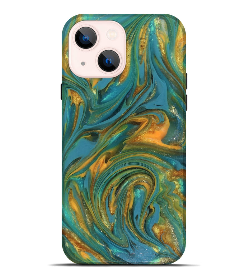 iPhone 14 Plus ResinArt Live Edge Phone Case - Mitchel (Teal & Gold, 816258)