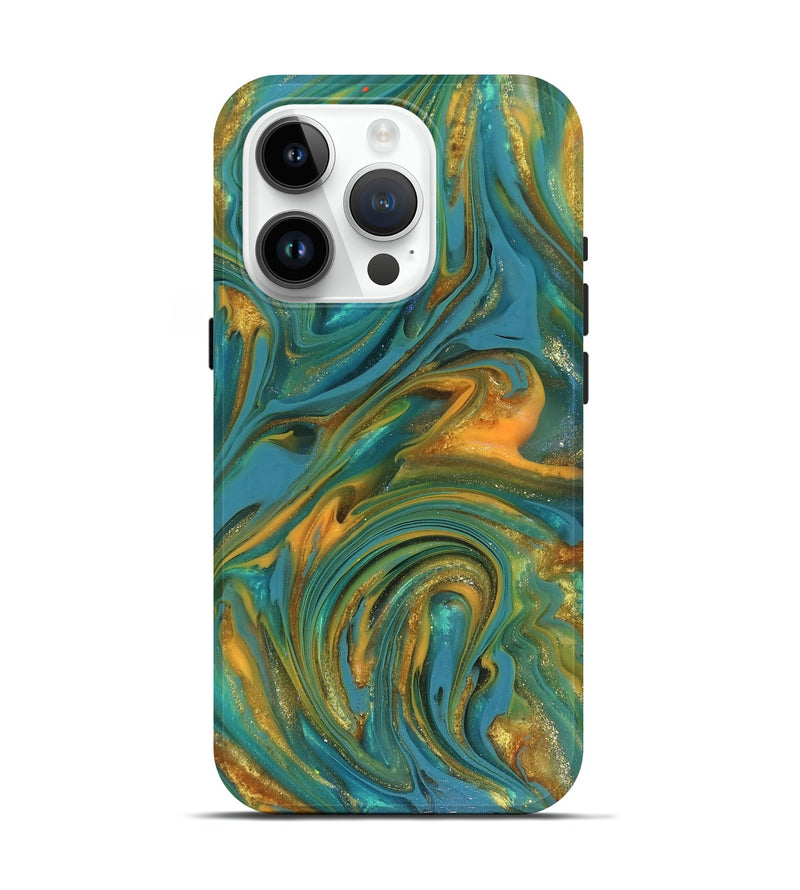 iPhone 15 Pro ResinArt Live Edge Phone Case - Mitchel (Teal & Gold, 816258)