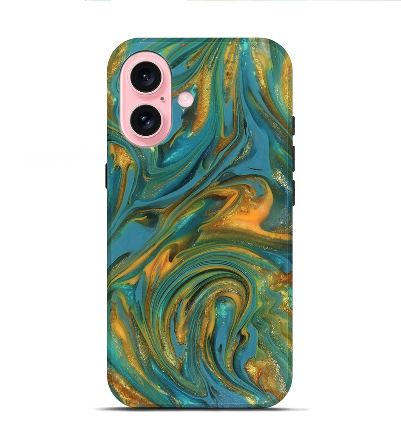 iPhone 16 ResinArt Live Edge Phone Case - Mitchel (Teal & Gold, 816258)