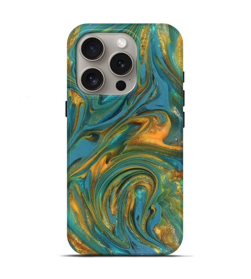 iPhone 16 Pro ResinArt Live Edge Phone Case - Mitchel (Teal & Gold, 816258)