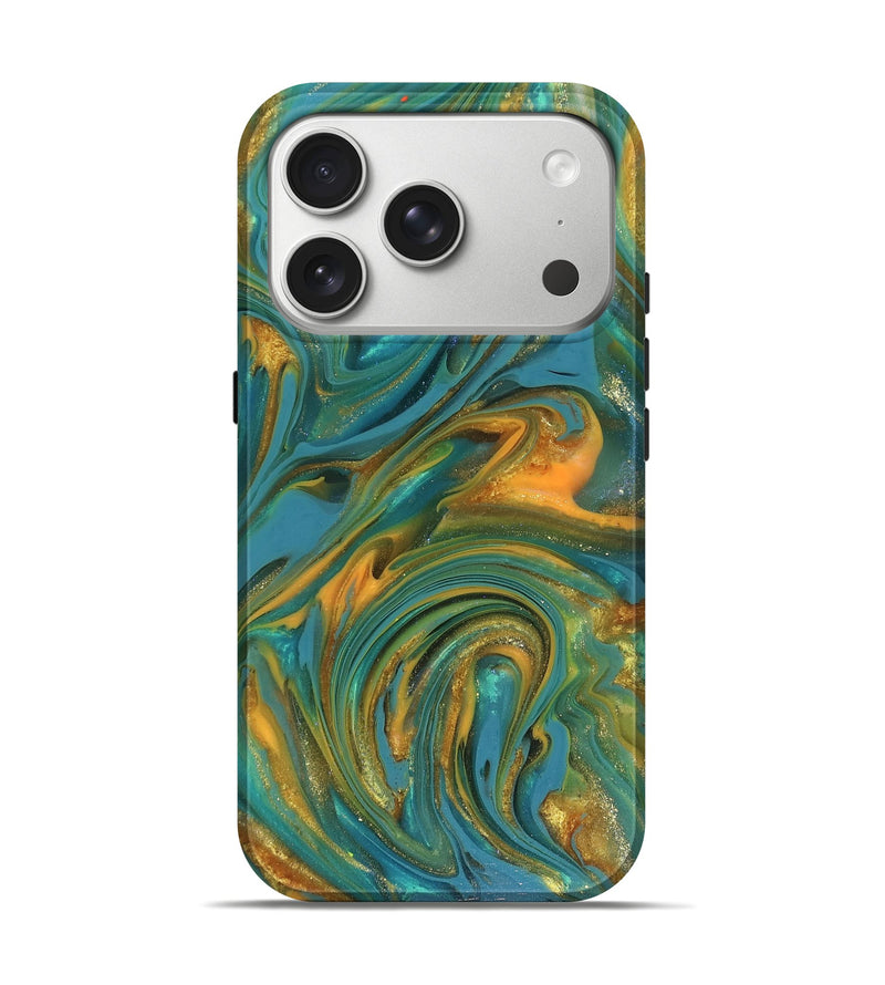 iPhone 17 Pro ResinArt Live Edge Phone Case - Mitchel (Teal & Gold, 816258)