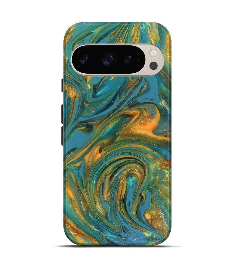 Pixel 9 ResinArt Live Edge Phone Case - Mitchel (Teal & Gold, 816258)