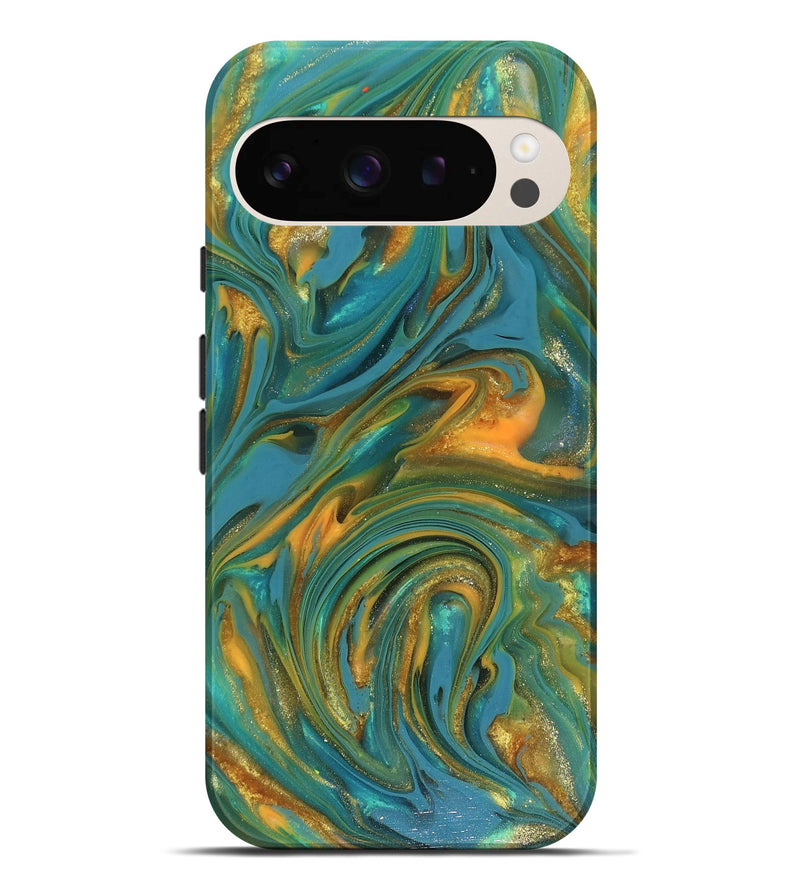 Pixel 9 Pro XL ResinArt Live Edge Phone Case - Mitchel (Teal & Gold, 816258)