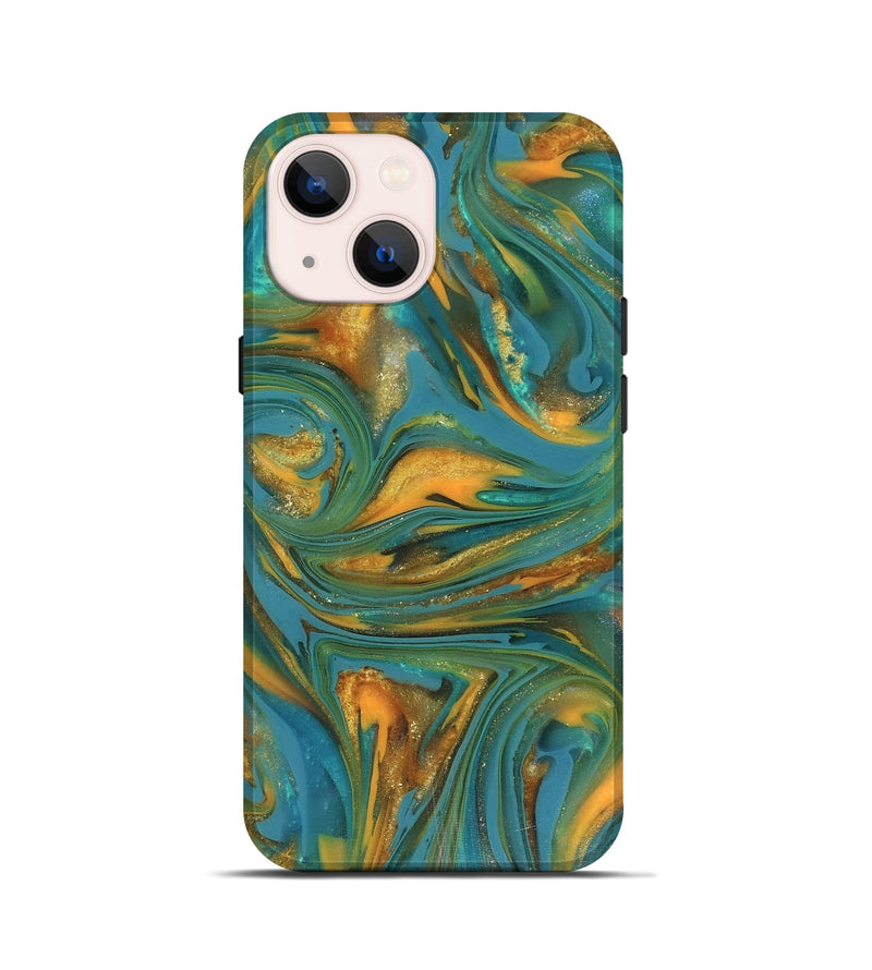 iPhone 13 mini ResinArt Live Edge Phone Case - Jaren (Teal & Gold, 816259)