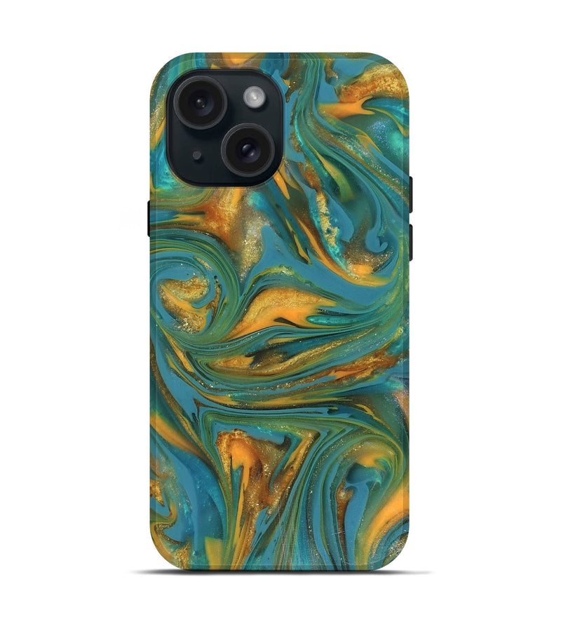 iPhone 15 ResinArt Live Edge Phone Case - Jaren (Teal & Gold, 816259)