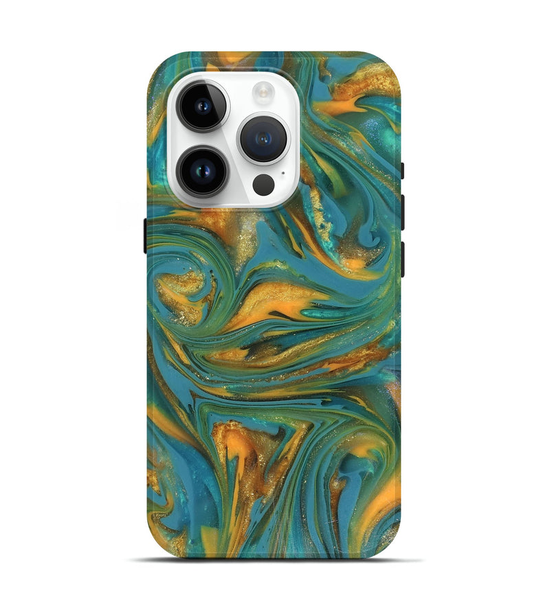 iPhone 15 Pro ResinArt Live Edge Phone Case - Jaren (Teal & Gold, 816259)