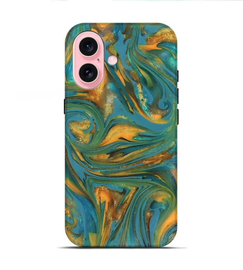 iPhone 16 ResinArt Live Edge Phone Case - Jaren (Teal & Gold, 816259)
