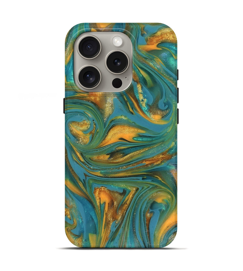 iPhone 16 Pro ResinArt Live Edge Phone Case - Jaren (Teal & Gold, 816259)