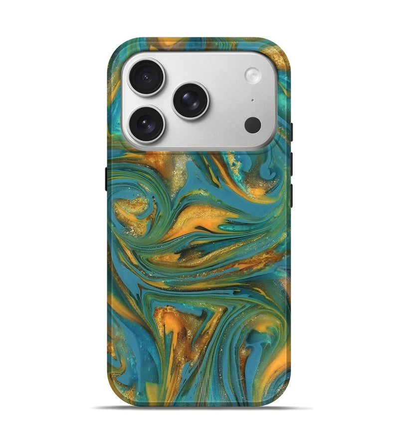 iPhone 17 Pro ResinArt Live Edge Phone Case - Jaren (Teal & Gold, 816259)