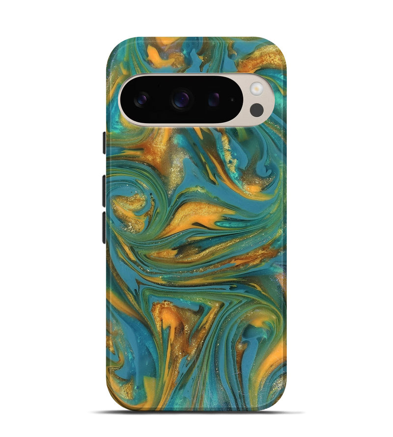 Pixel 9 ResinArt Live Edge Phone Case - Jaren (Teal & Gold, 816259)