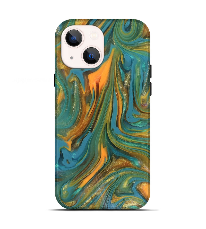 iPhone 13 ResinArt Live Edge Phone Case - Karley (Teal & Gold, 816260)