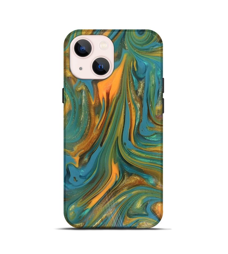 iPhone 13 mini ResinArt Live Edge Phone Case - Karley (Teal & Gold, 816260)