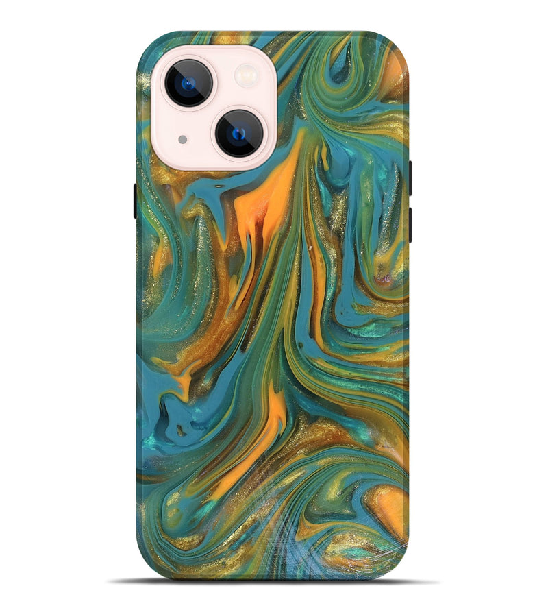 iPhone 14 Plus ResinArt Live Edge Phone Case - Karley (Teal & Gold, 816260)
