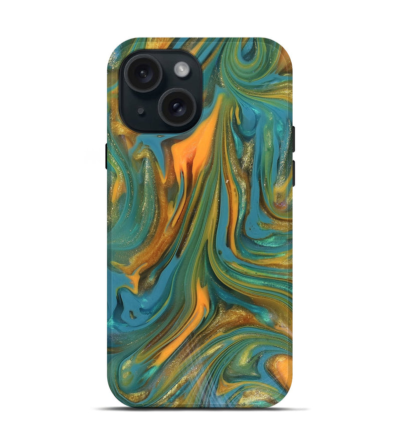 iPhone 15 ResinArt Live Edge Phone Case - Karley (Teal & Gold, 816260)