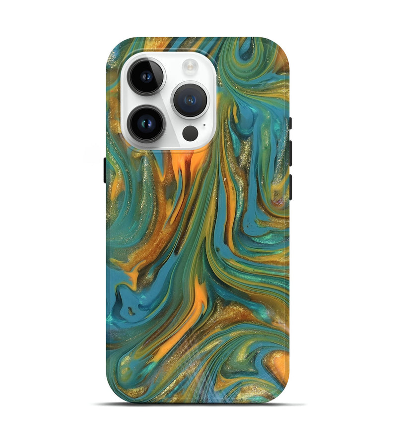 iPhone 15 Pro ResinArt Live Edge Phone Case - Karley (Teal & Gold, 816260)