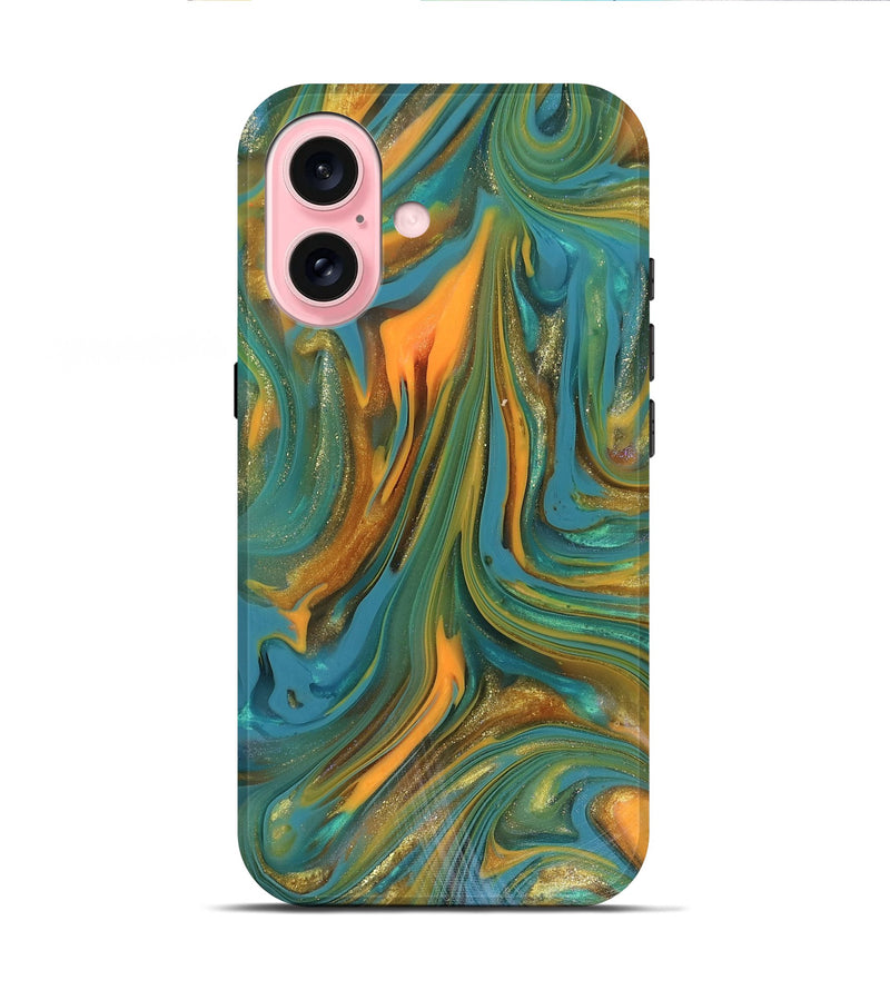 iPhone 16 ResinArt Live Edge Phone Case - Karley (Teal & Gold, 816260)