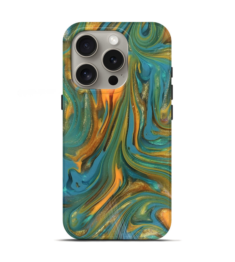 iPhone 16 Pro ResinArt Live Edge Phone Case - Karley (Teal & Gold, 816260)