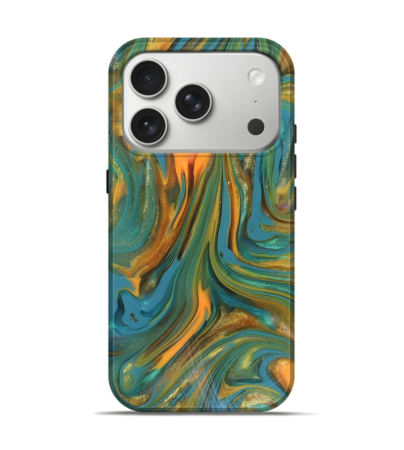 iPhone 17 Pro ResinArt Live Edge Phone Case - Karley (Teal & Gold, 816260)