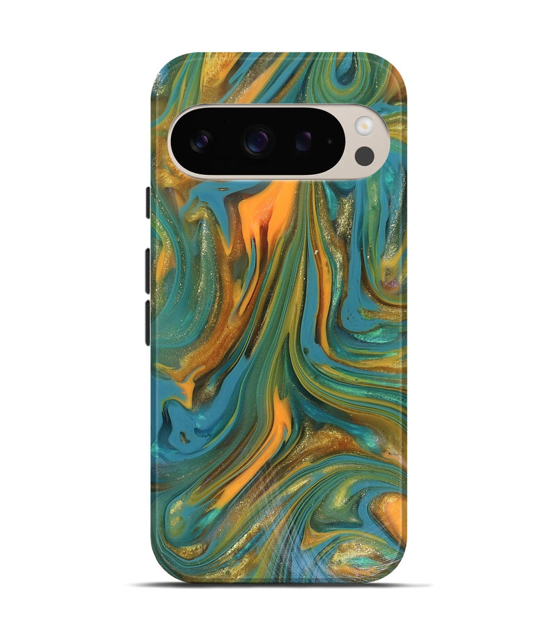 Pixel 9 ResinArt Live Edge Phone Case - Karley (Teal & Gold, 816260)
