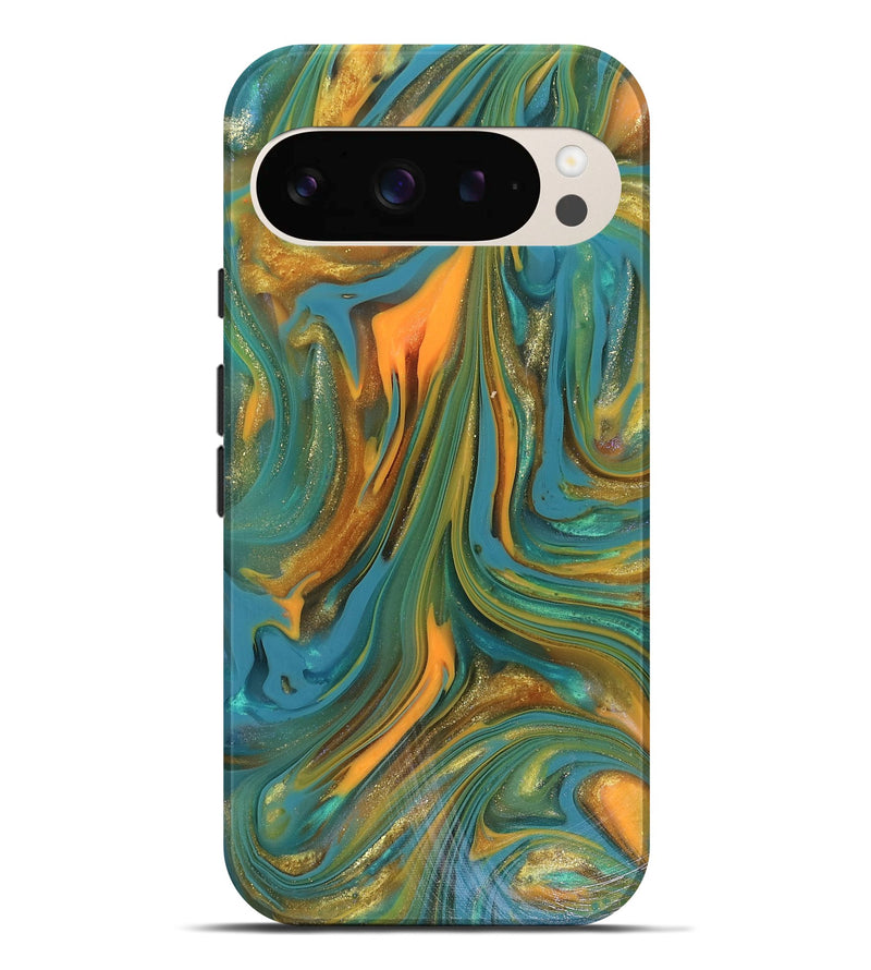 Pixel 9 Pro XL ResinArt Live Edge Phone Case - Karley (Teal & Gold, 816260)