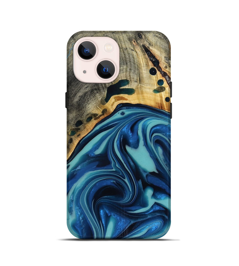 iPhone 13 mini Wood Live Edge Phone Case - Opal (Blue, 816262)