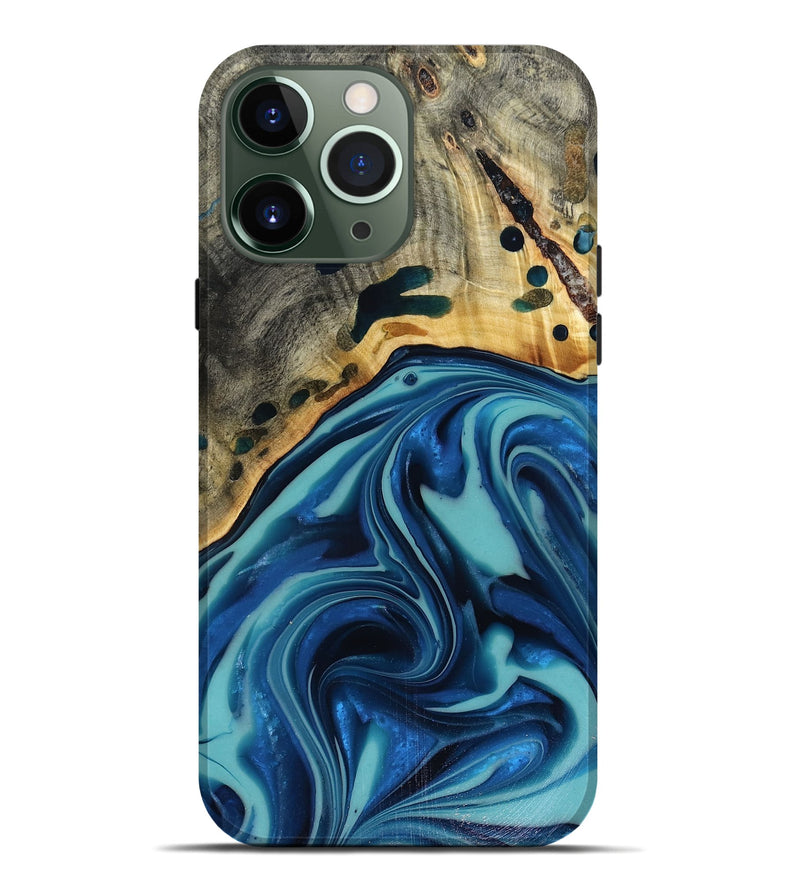 iPhone 13 Pro Max Wood Live Edge Phone Case - Opal (Blue, 816262)