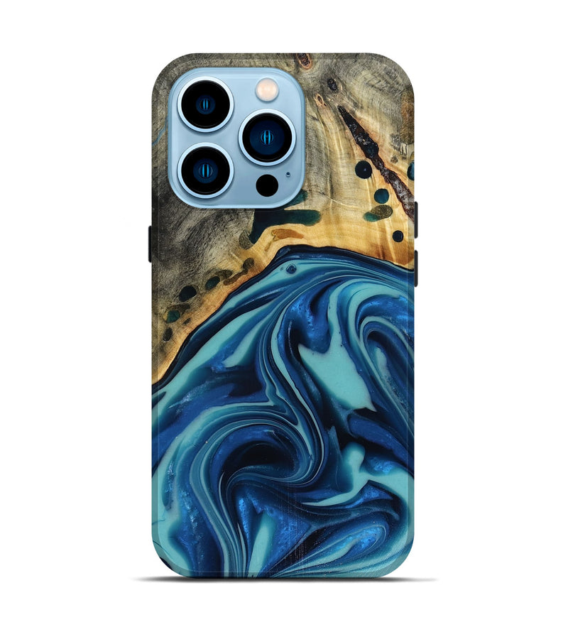 iPhone 14 Pro Wood Live Edge Phone Case - Opal (Blue, 816262)