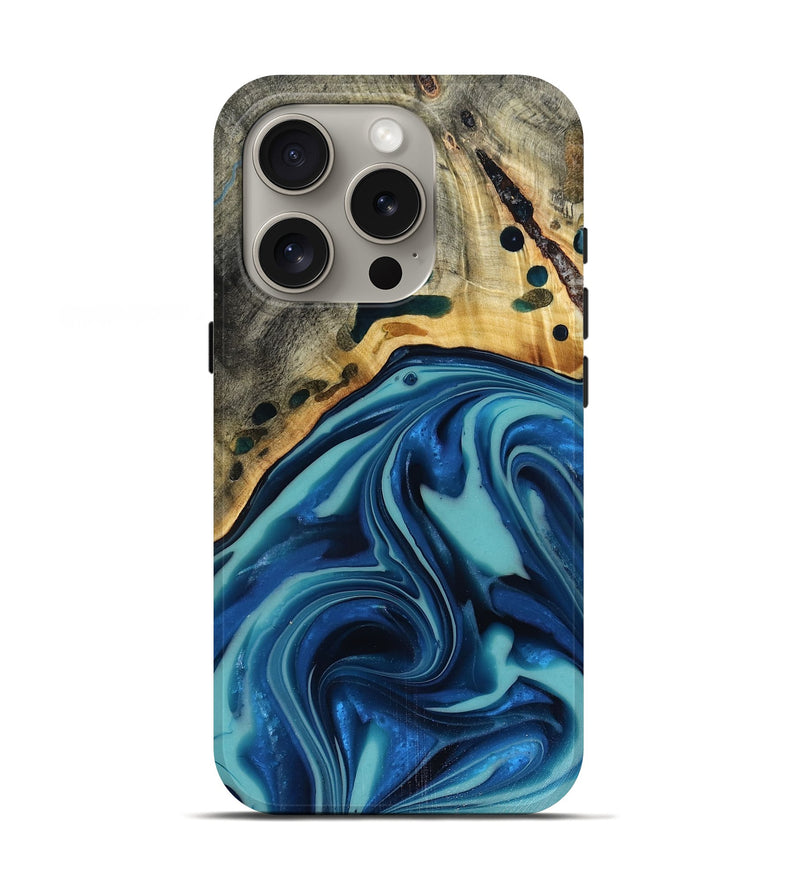 iPhone 16 Pro Wood Live Edge Phone Case - Opal (Blue, 816262)