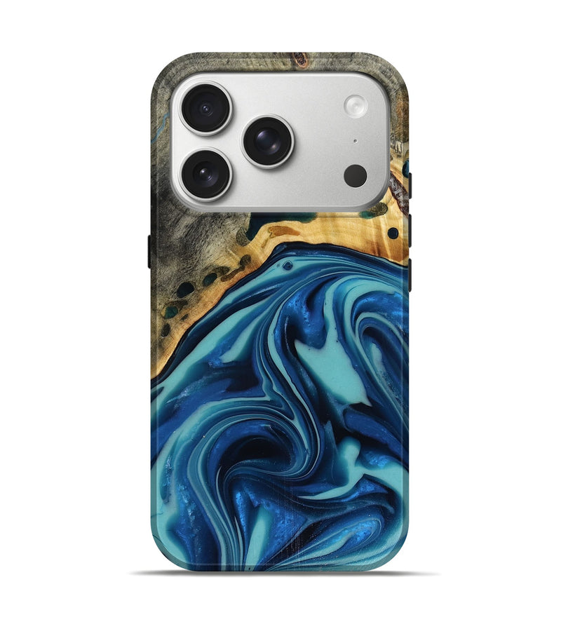 iPhone 17 Pro Wood Live Edge Phone Case - Opal (Blue, 816262)