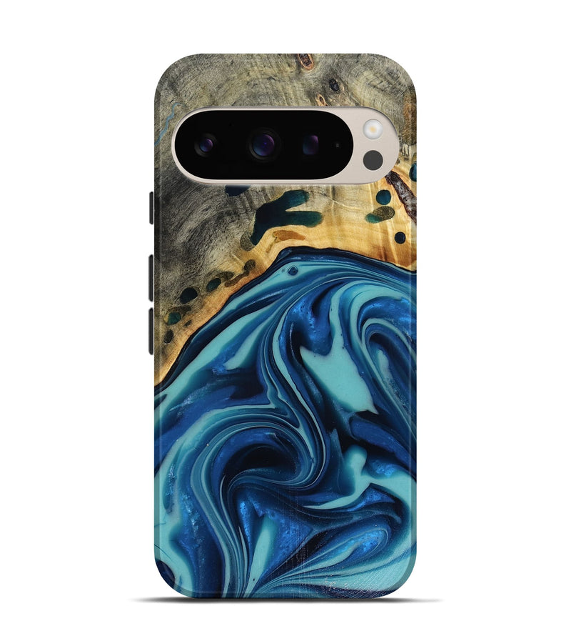 Pixel 9 Pro Wood Live Edge Phone Case - Opal (Blue, 816262)