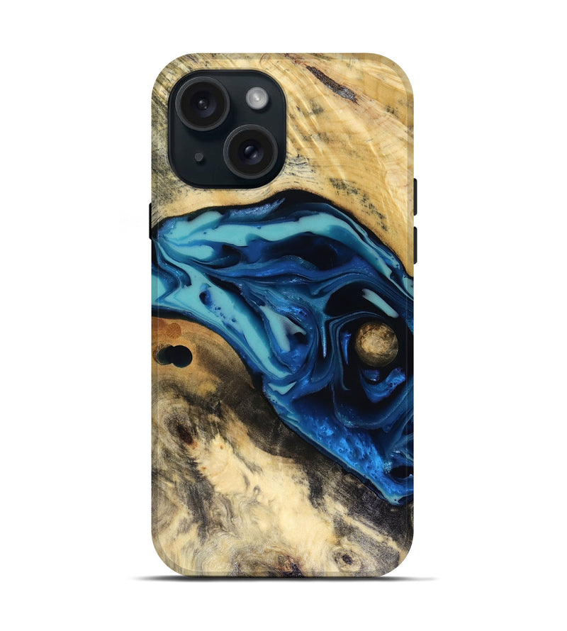 iPhone 15 Wood Live Edge Phone Case - Hendrix (Blue, 816263)