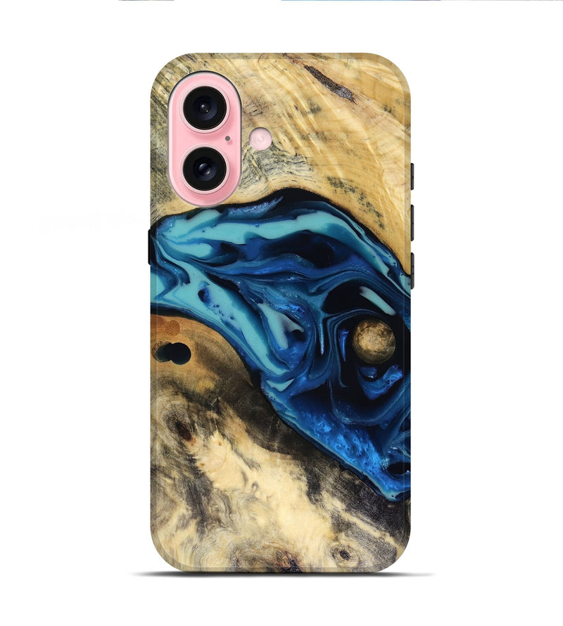iPhone 16 Wood Live Edge Phone Case - Hendrix (Blue, 816263)
