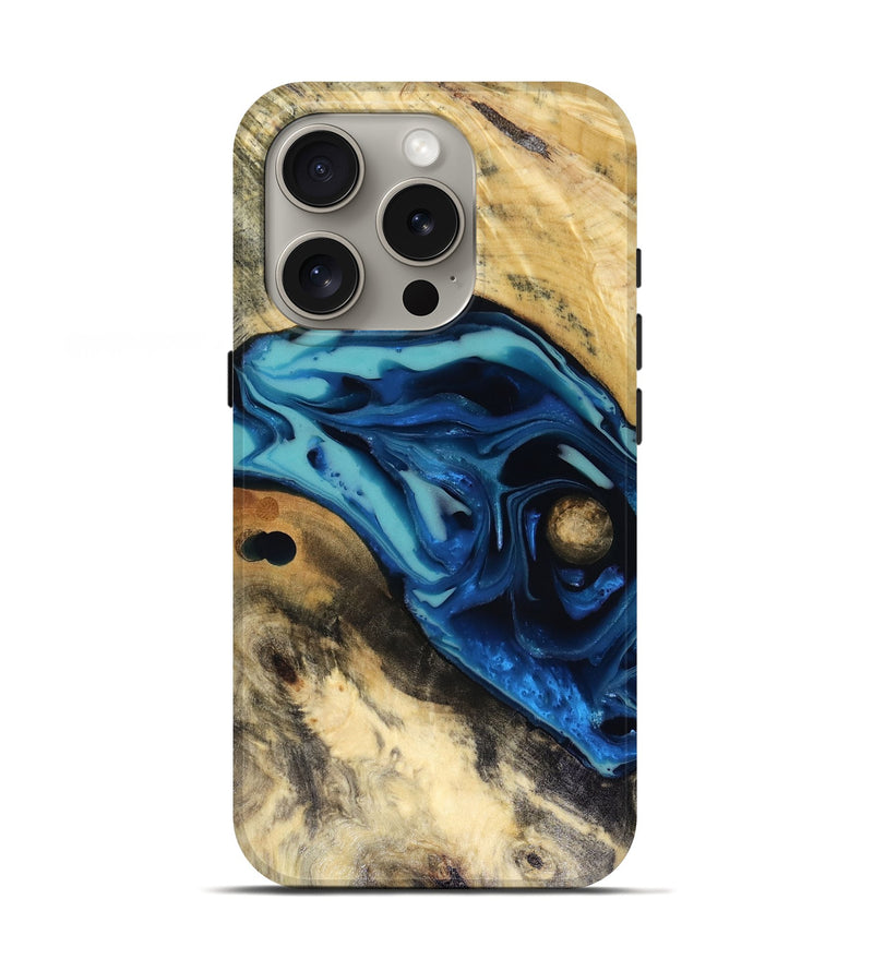 iPhone 16 Pro Wood Live Edge Phone Case - Hendrix (Blue, 816263)