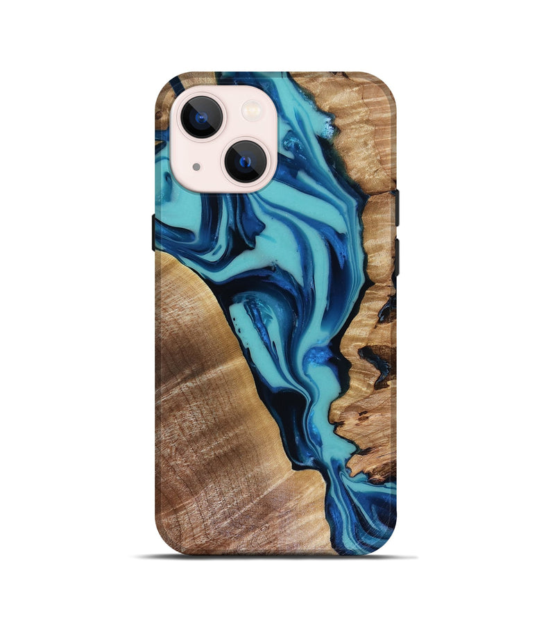 iPhone 13 mini Wood Live Edge Phone Case - Doretha (Blue, 816266)
